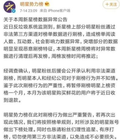 新浪微博排行榜因蔡徐坤事件被约谈