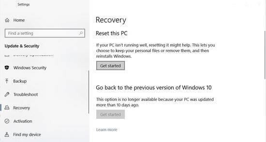 只需要点几下的windows10 云重置
