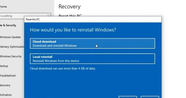 只需要点几下的windows10 云重置