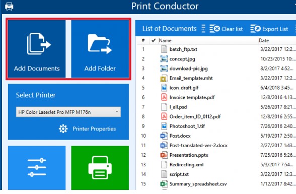 如何使用Print Conductor加载要打印的文件列表