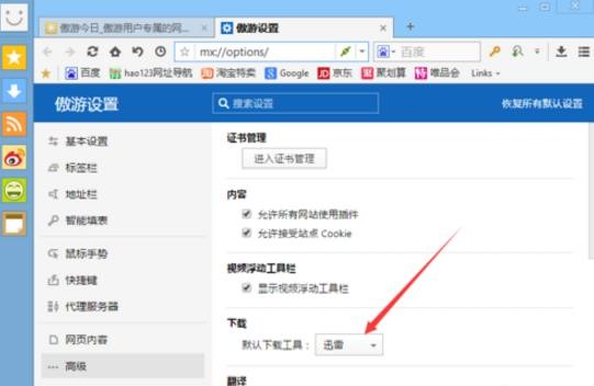 傲游浏览器更改默认下载工具方法