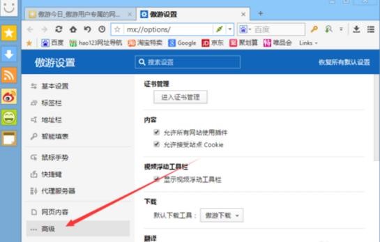 傲游浏览器更改默认下载工具方法