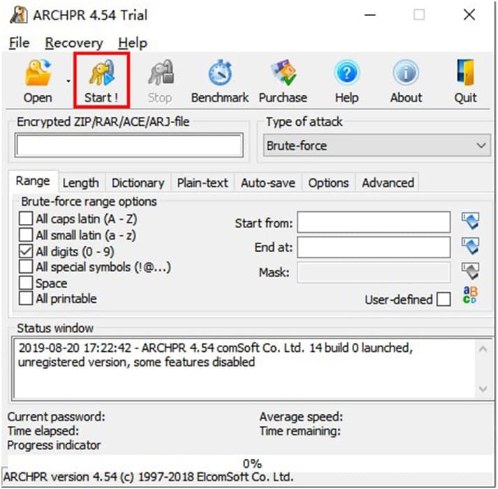 压缩文件密码破解工具（Advanced RAR Password Recovery）安装使用方法
