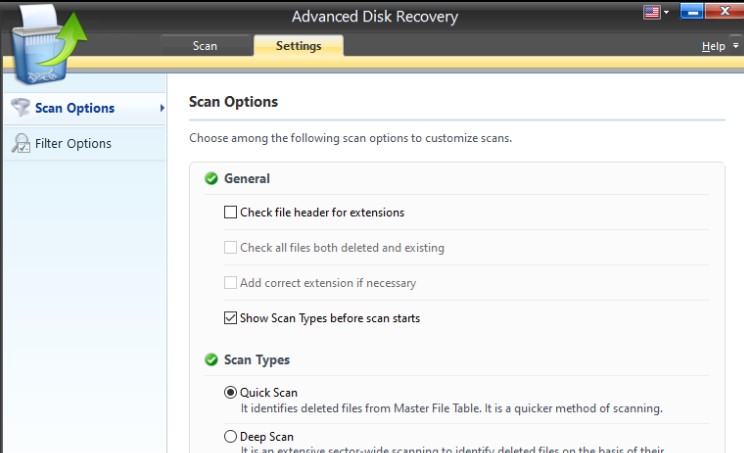 Systweak Advanced Disk Recovery筛选器设置教学