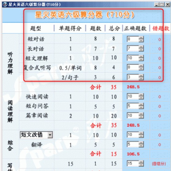 官版星火英语六级算分器介绍