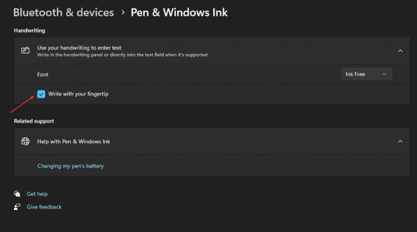 图：Win11怎么开启指尖书写？Win11启用和禁用指尖书写的方法