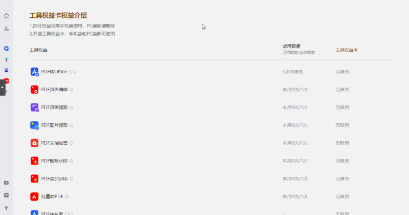 图：腾讯QQ浏览器的工具权益卡扩展支持PC版 每月10元提供多种附加小工具