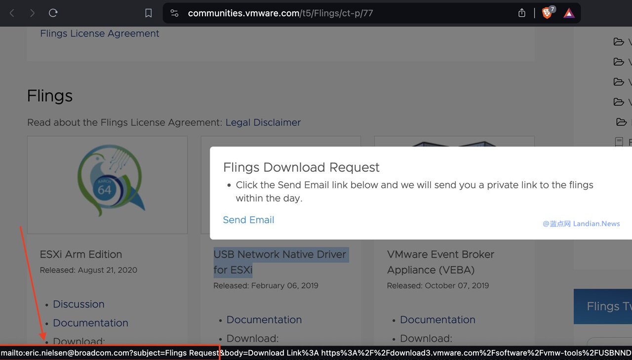 图：在被博通收购后如果你想下载VMware ESXi 驱动甚至还需要手动发邮件