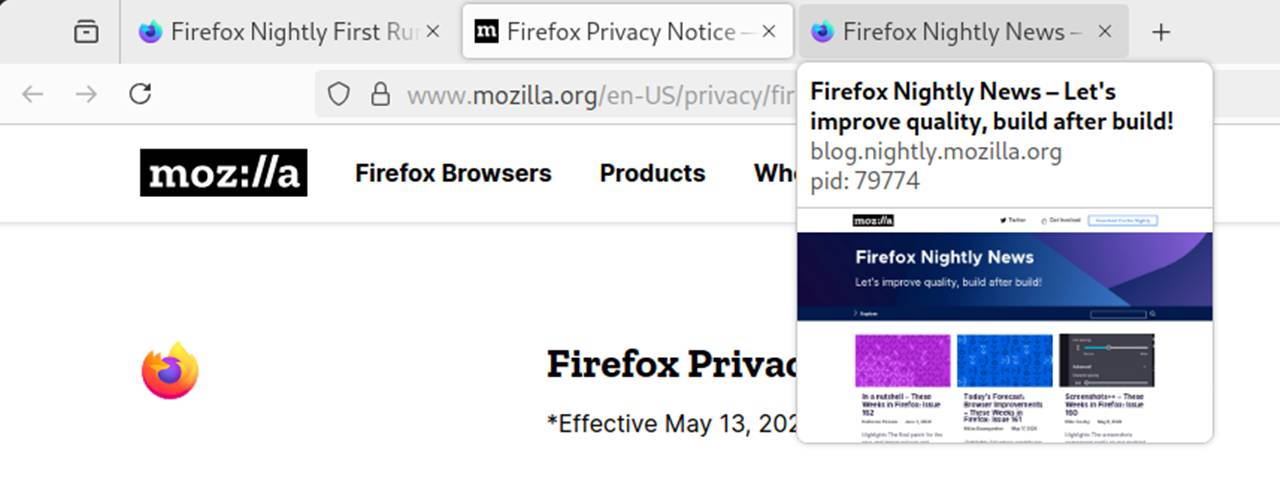 图：火狐浏览器终于要支持选项卡预览功能 现已在Firefox Nightly中测试