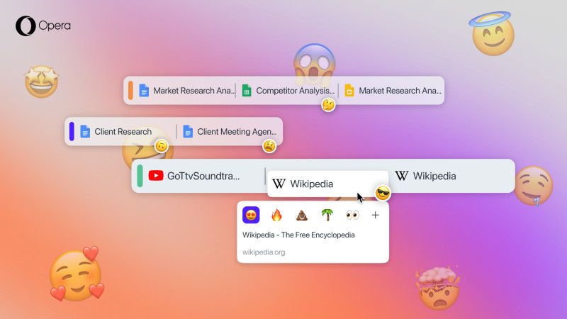 图：Opera浏览器 现在支持给选项卡添加Emoji表情 好玩或者你可以用来区分页面
