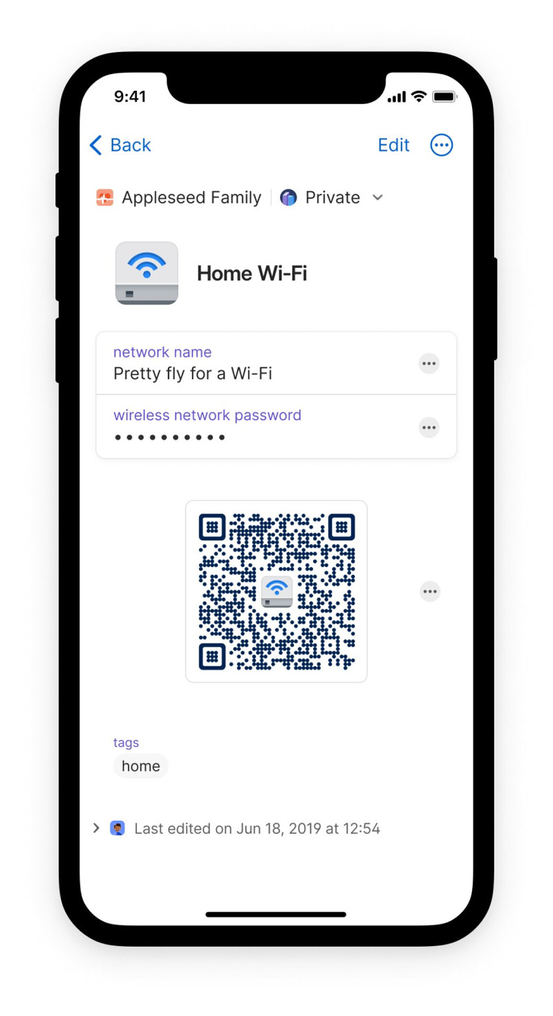 图：密码管理器1Password新增WiFi二维码功能 可以快速共享密码给家人朋友
