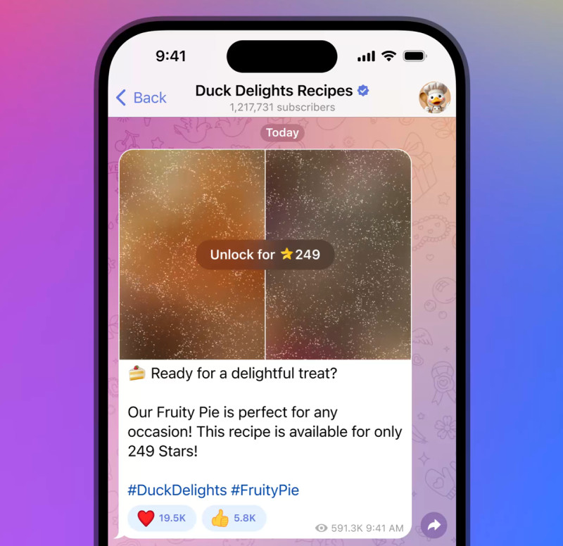 图：Telegram向订阅频道开通付费帖子 用户支付对应的星星数后才能查看内容